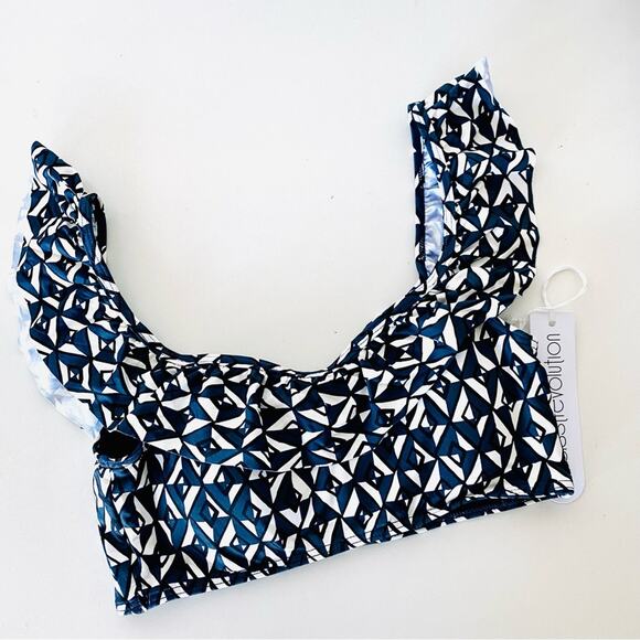 NEW SISSTREVOLUTION ANTHROPOLOGIE Black White Navy Ruffle Top High Rise Bikini S - Picture 2 of 9